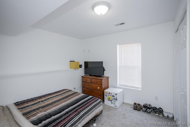 carpeted bedroom featuring a closet