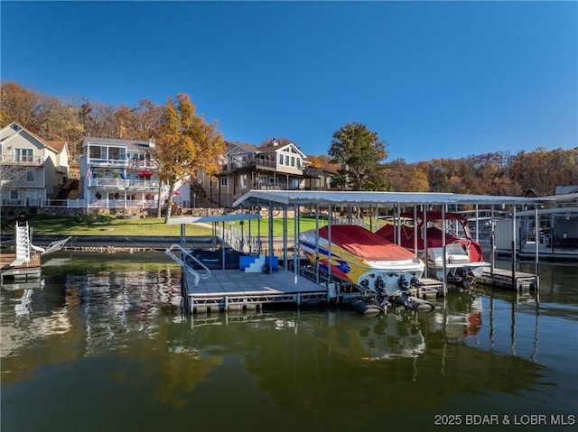 view of dock featuring a water view