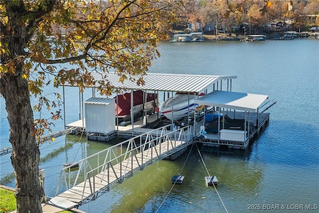 view of dock with a water view