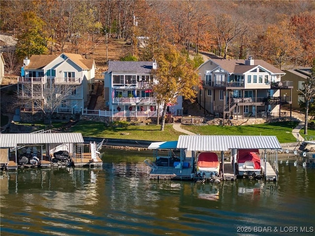 dock area featuring a water view