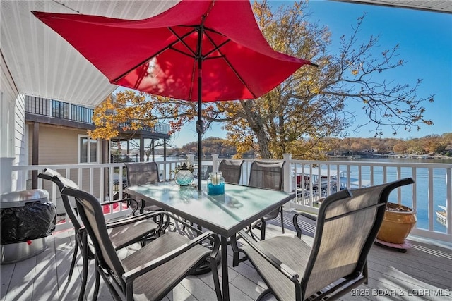 wooden deck with a water view