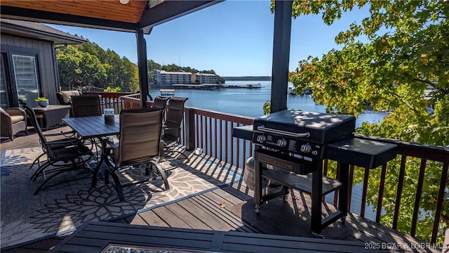 deck with a water view