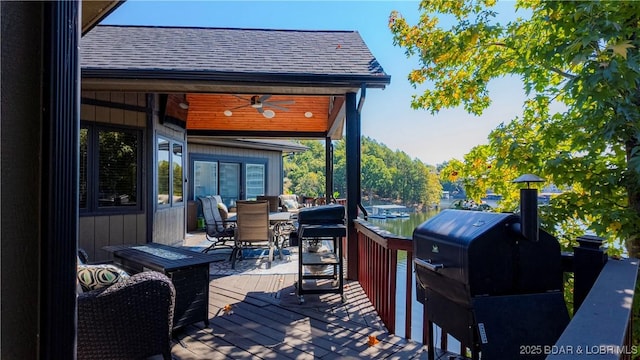 wooden terrace with ceiling fan