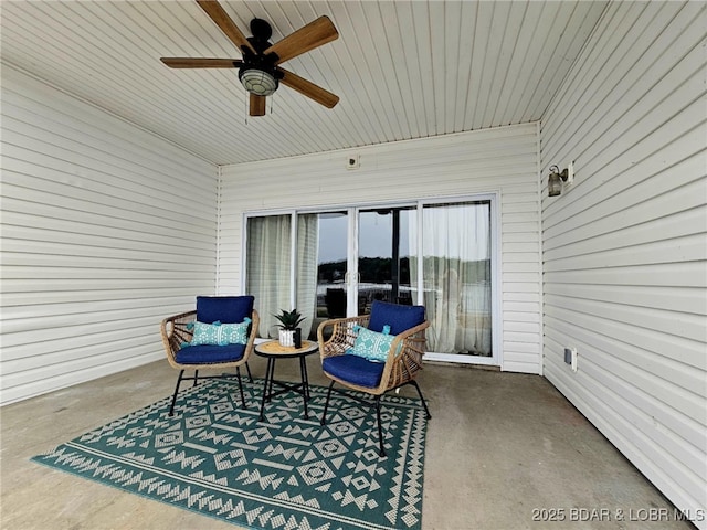 view of patio featuring a ceiling fan
