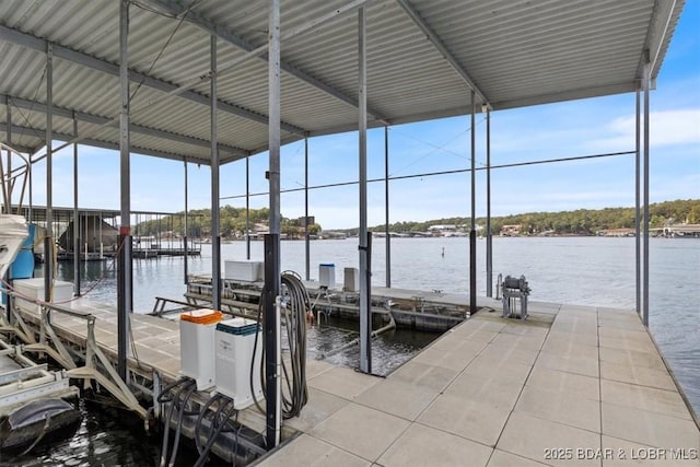 view of dock with a water view