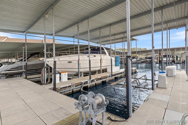 view of dock with a water view