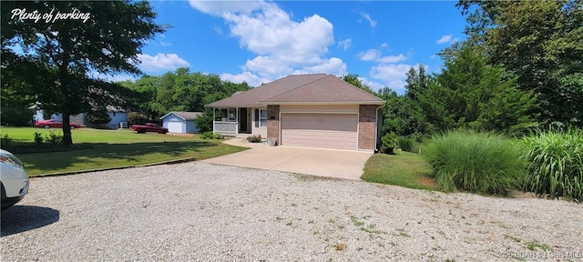 ranch-style house with a front lawn and a porch