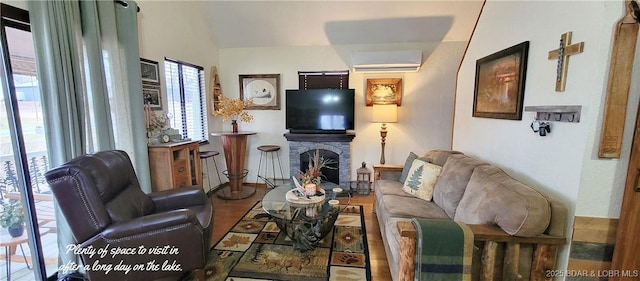 living room featuring a wall mounted AC