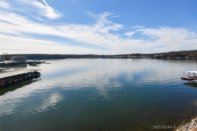 property view of water featuring a boat dock