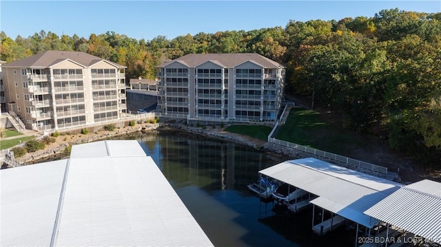 view of dock with a water view