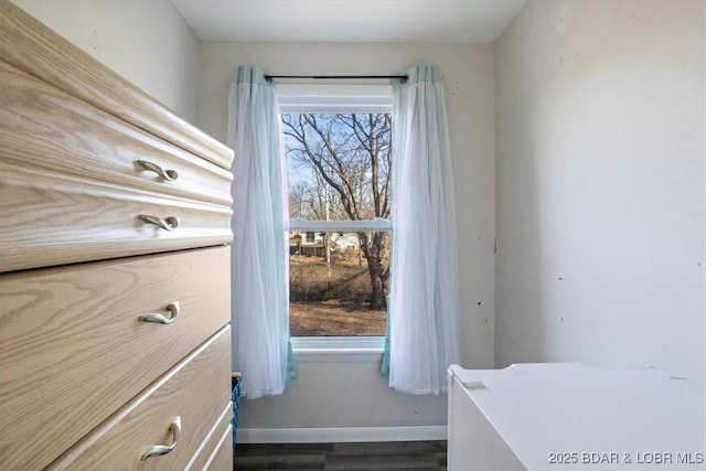 doorway featuring plenty of natural light and dark hardwood / wood-style flooring