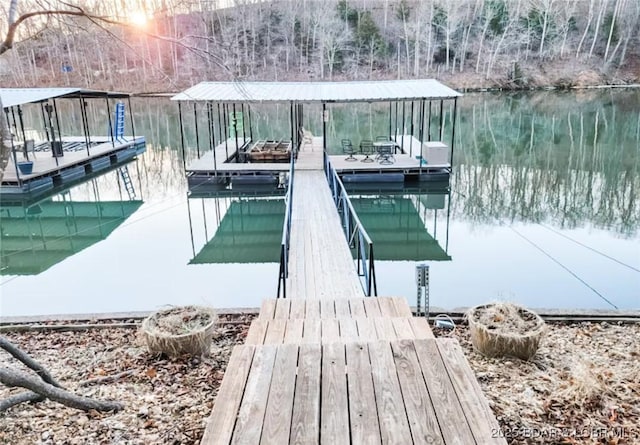 view of dock featuring a water view