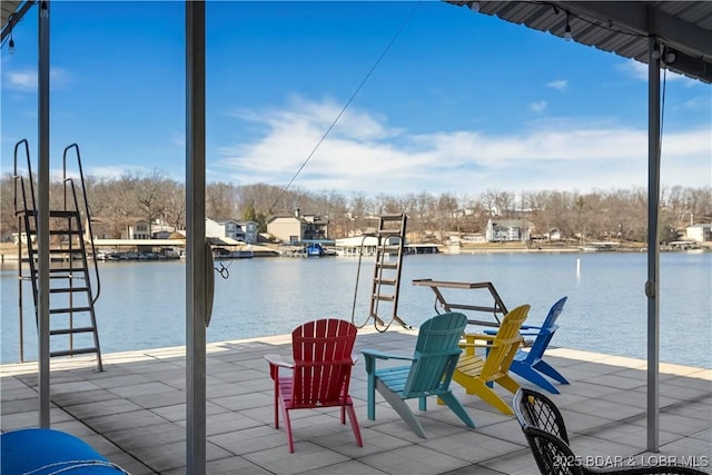 view of dock with a water view