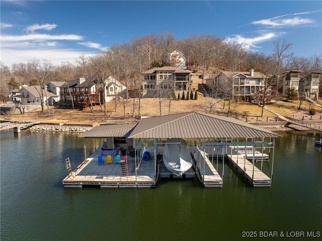 dock area with a water view