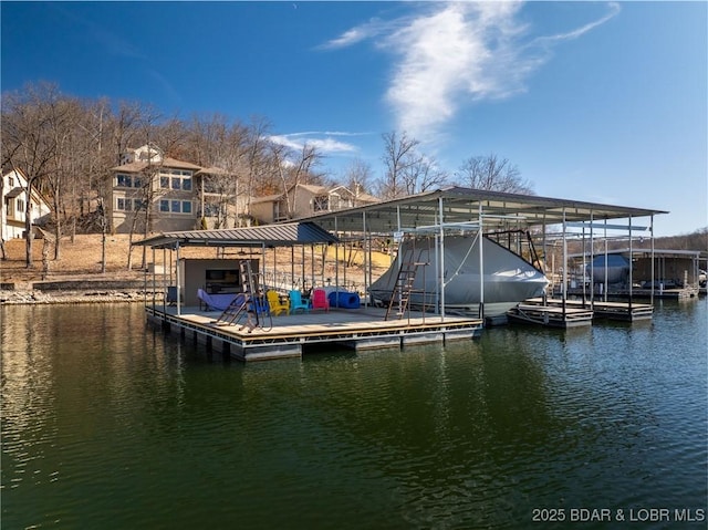 dock area with a water view