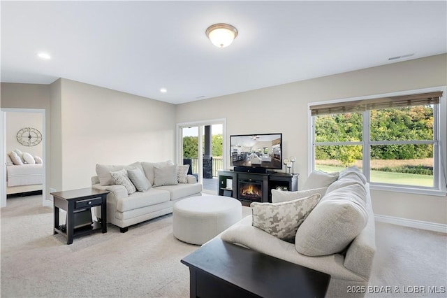 living room with light carpet