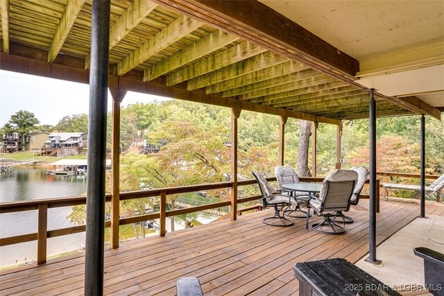 deck with a water view