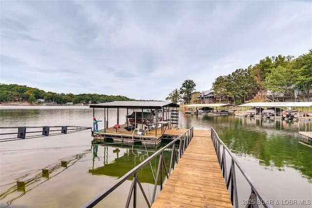 dock area featuring a water view