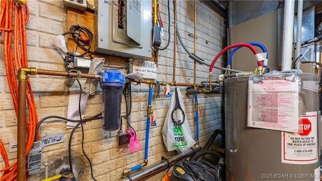 utilities featuring water heater and electric panel