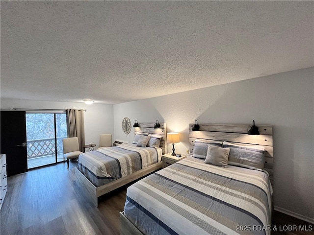 223 Waterscape Dr, Osage Beach, MO 65065 - bedroom with a textured ceiling, wood finished floors, and access to outside