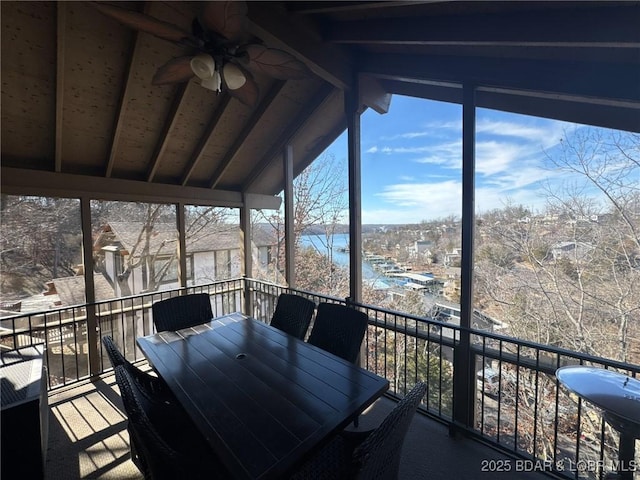 223 Waterscape Dr, Osage Beach, MO 65065 - sunroom with ceiling fan and outdoor dining space