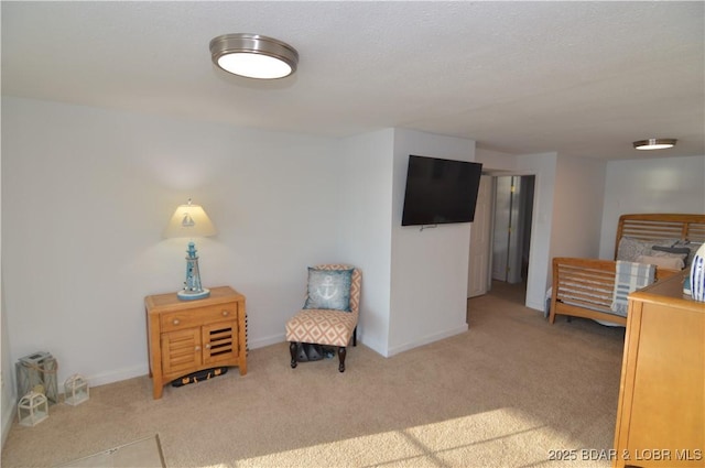 bedroom with light colored carpet