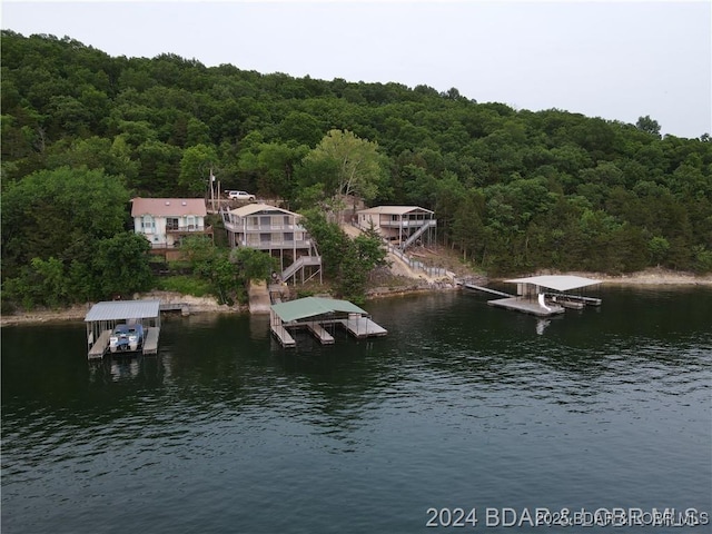 view of dock featuring a water view