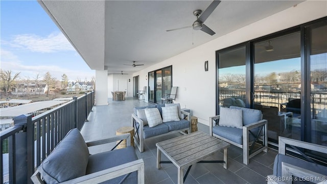 balcony featuring ceiling fan and outdoor lounge area