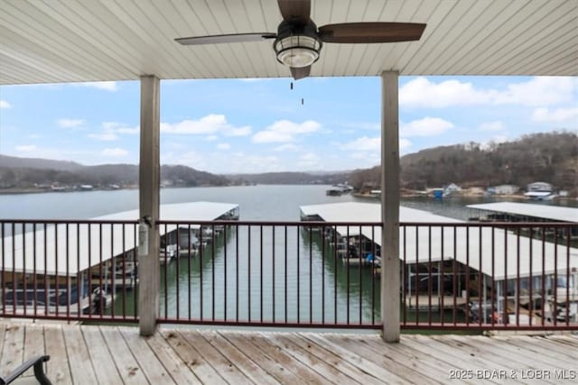 deck featuring a water view and a boat dock