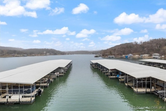 view of dock with a water view