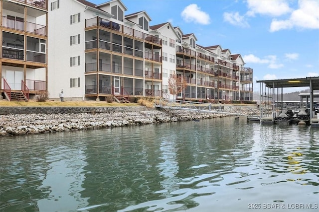 dock area featuring a water view