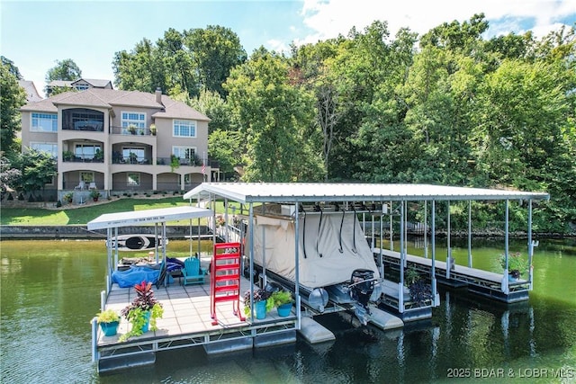 dock area with a water view