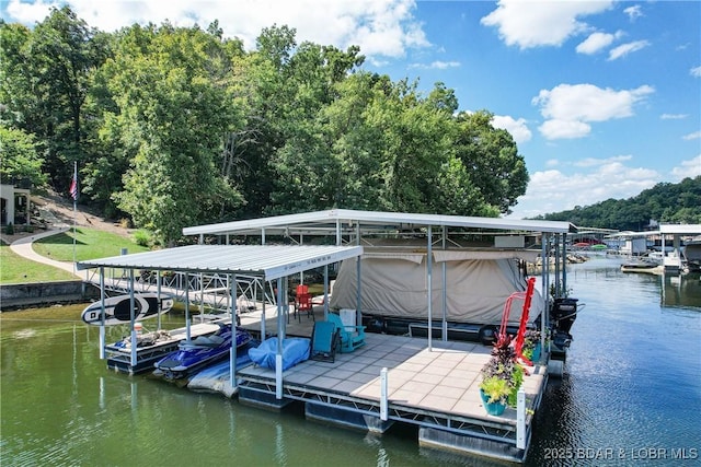 view of dock with a water view