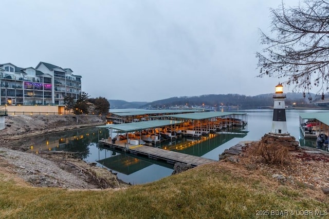 view of dock with a water view