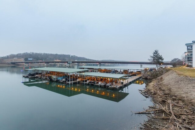 view of dock with a water view