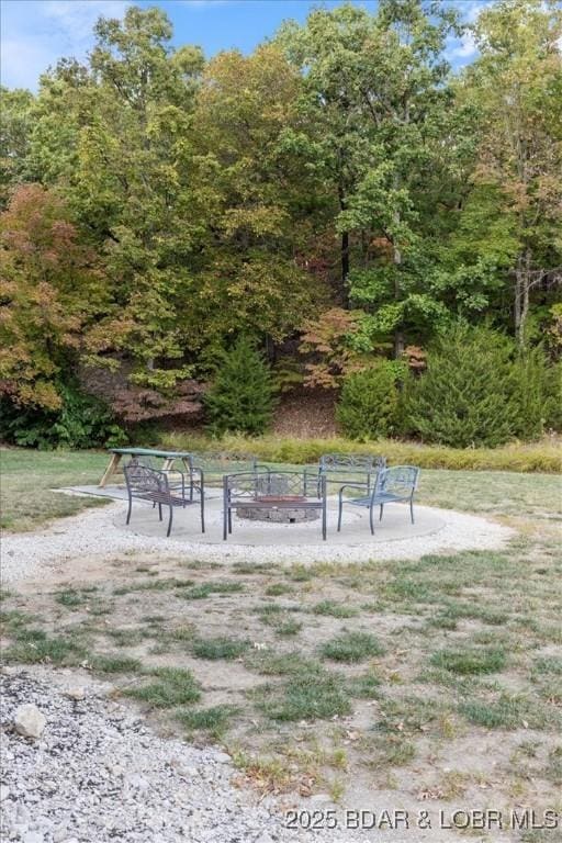 view of home's community with an outdoor fire pit