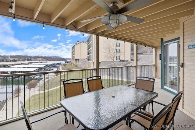 balcony with ceiling fan