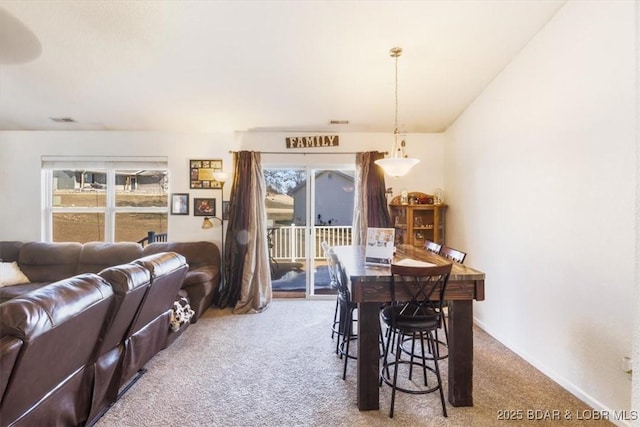 dining room featuring carpet