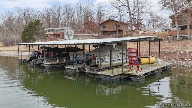 view of dock with a water view