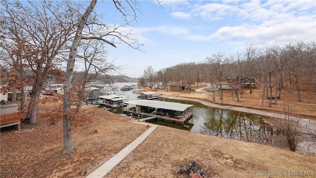 view of dock with a water view