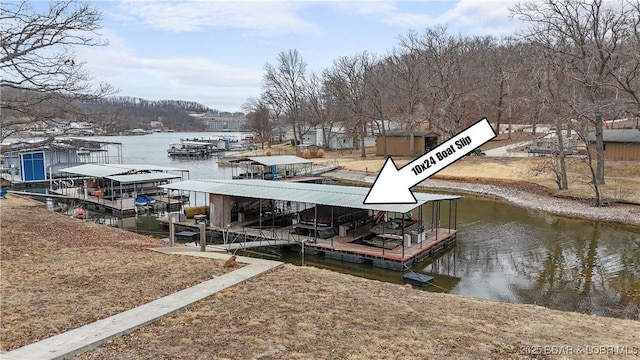 dock area with a water view