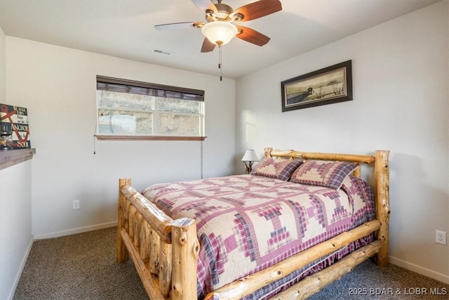 bedroom featuring carpet floors and ceiling fan