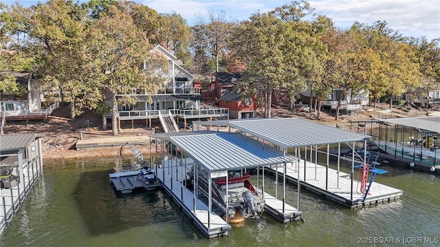 dock area with a water view