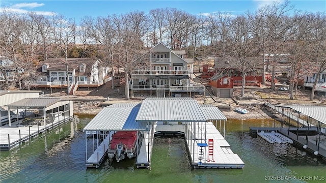 view of dock with a water view