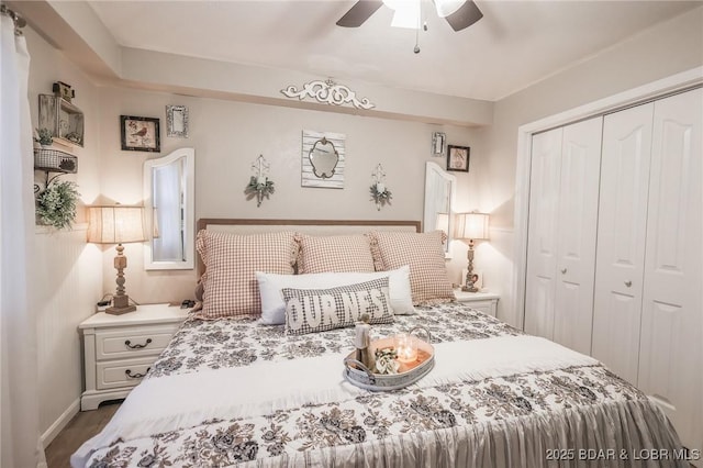 bedroom with a closet and ceiling fan