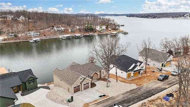 aerial view featuring a water view