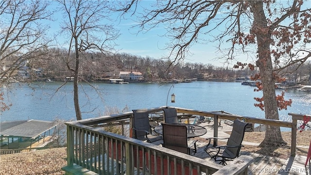 dock area with a water view