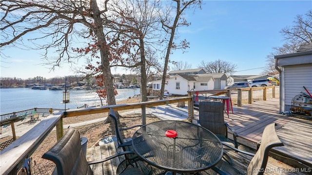 wooden deck with a water view