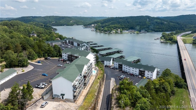 aerial view featuring a water view