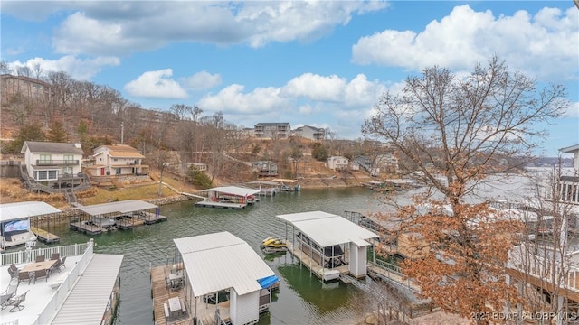 view of dock featuring a water view